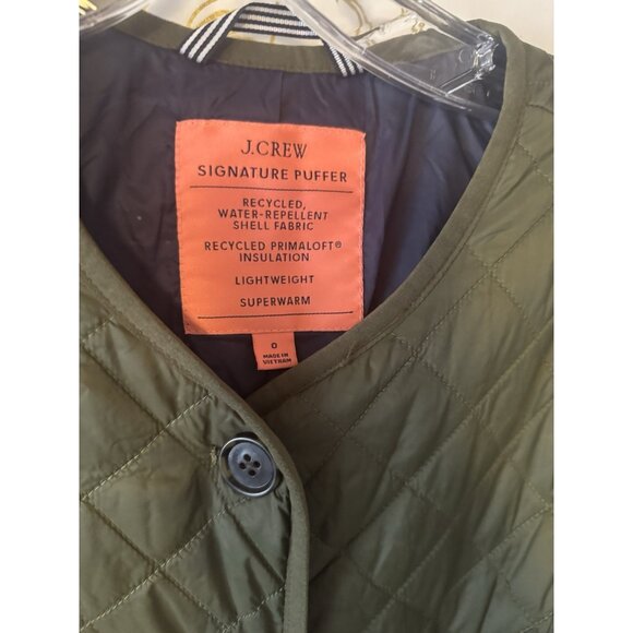 J. Crew Signature Puffer Jacket Women’s Size 0 Quilted Primaloft Olive Green 045 - Picture 5 of 7